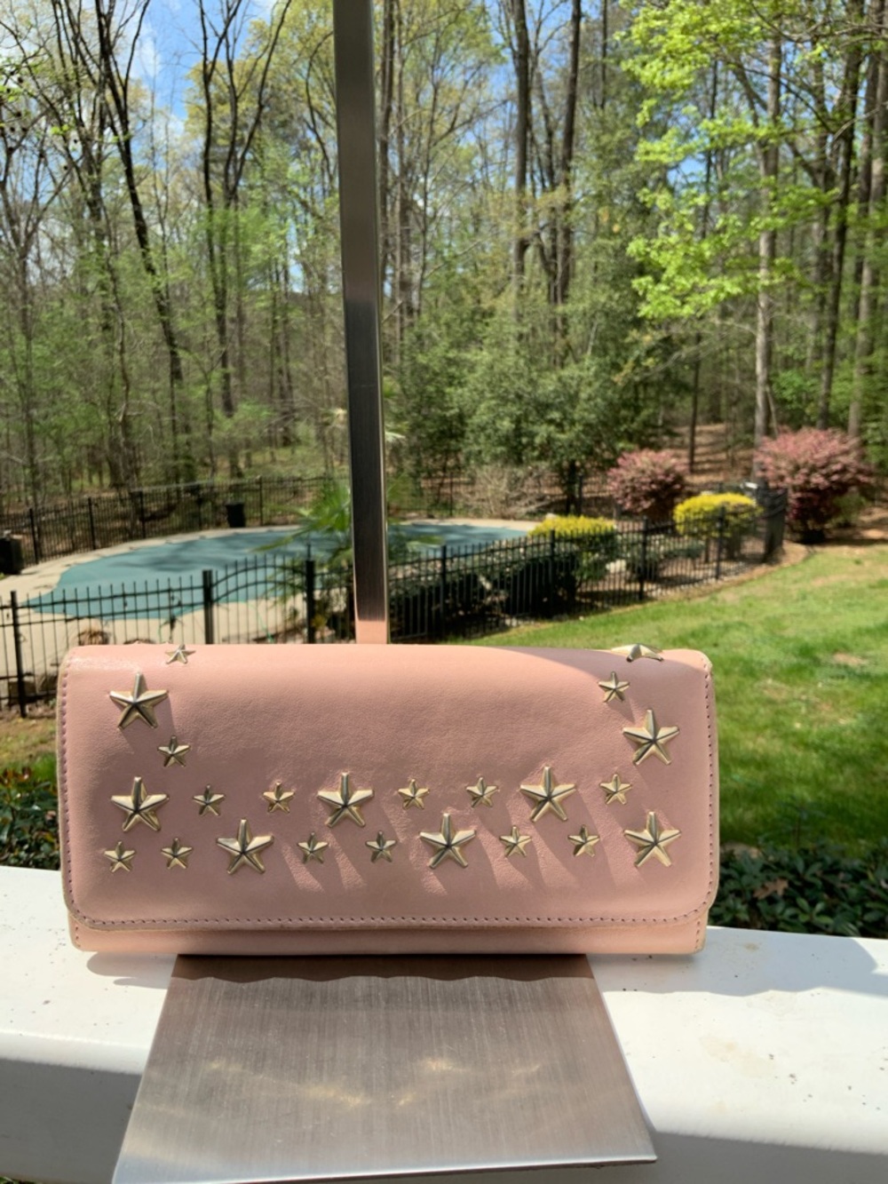 Jimmy Choo Pink Star-Studded Leather Wallet.